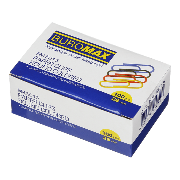 Скрепки цветные Buromax круглые 28мм 100шт (BM.5015) - Фото 1 Скрепки цветные Buromax круглые 28мм 100шт (BM.5015) - изображение 1