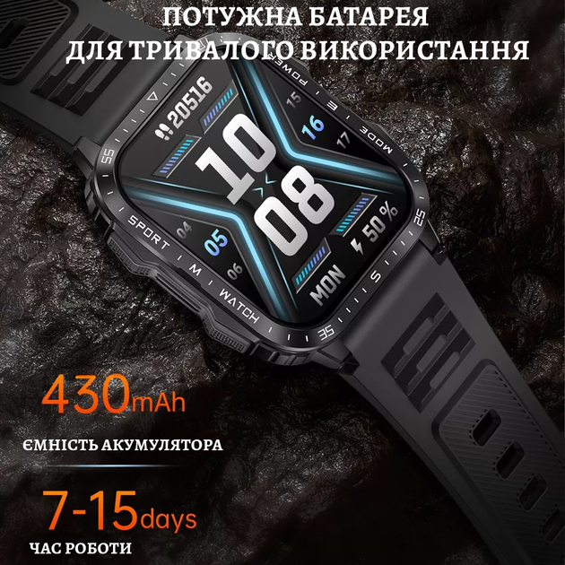 Смарт-годинник для чоловіків Smart Watch військові з українською мовою, фітнес-трекер для спорту, моніторинг здоров'я - Фото 4 Смарт-годинник для чоловіків Smart Watch військові з українською мовою, фітнес-трекер для спорту, моніторинг здоров'я - зображення 4