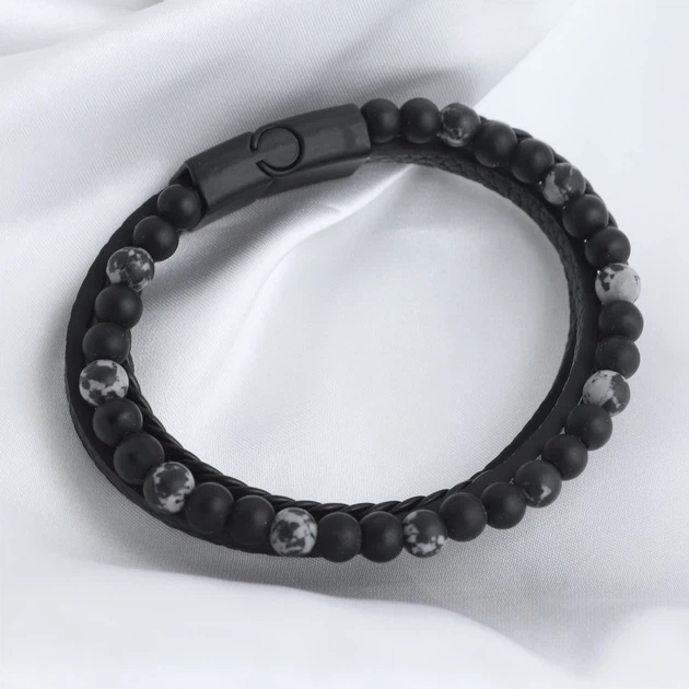 Мужской кожаный браслет с индивидуальной гравировкой на руку "Harmony Black" с магнитной застежкой - изображение 6