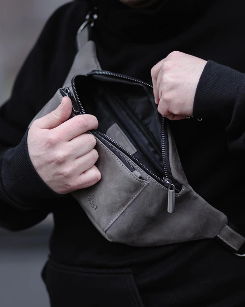 Кожаная бананка LEGESSY CH 233 GREY - Фото 4 Кожаная бананка LEGESSY CH 233 GREY - изображение 4