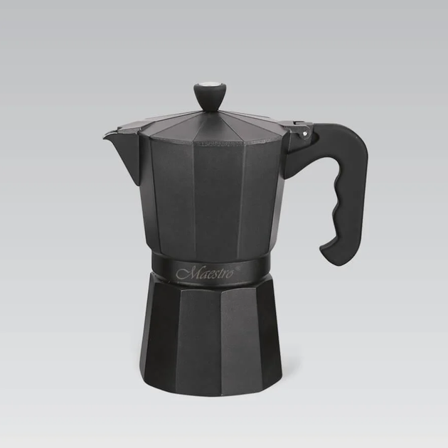 Кофеварка гейзерная алюминиевая Maestro 300мл черная (MR-1666-6-BLACK) 6 чашек - Фото 4 Кофеварка гейзерная алюминиевая Maestro 300мл черная (MR-1666-6-BLACK) 6 чашек - изображение 4