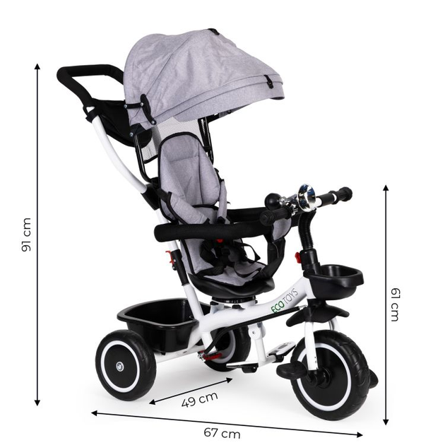 Триколісний велосипед EcoToys прогулянковий візок YM-BT-2 Gray (5903089068105) - зображення 8