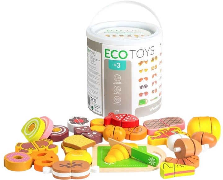 Zestaw do gry EcoToys Drewniane jedzenie do krojenia 23 sztuki TL87115 (5903089065593) - obraz 1