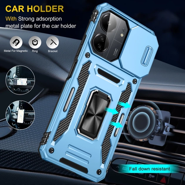 Ударопрочный чехол Camshield Army Ring для Xiaomi Redmi 13C / Poco C65 Голубой / Light Blue Без бренда - изображение 7