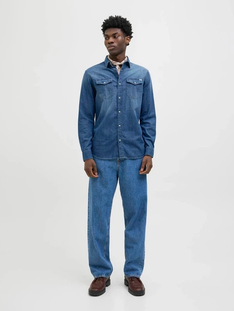 Рубашка джинсовая мужская Jack & Jones 12138115 L Голубая (5713734696672) - изображение 3