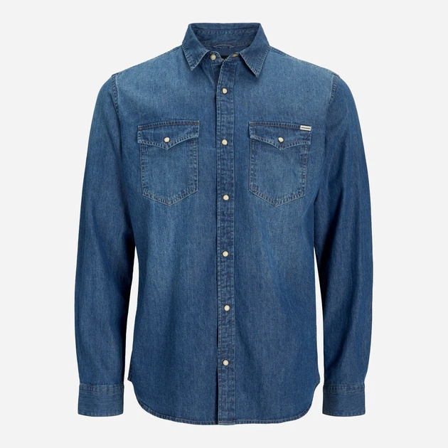 Рубашка джинсовая мужская Jack & Jones 12138115 L Голубая (5713734696672) - изображение 7