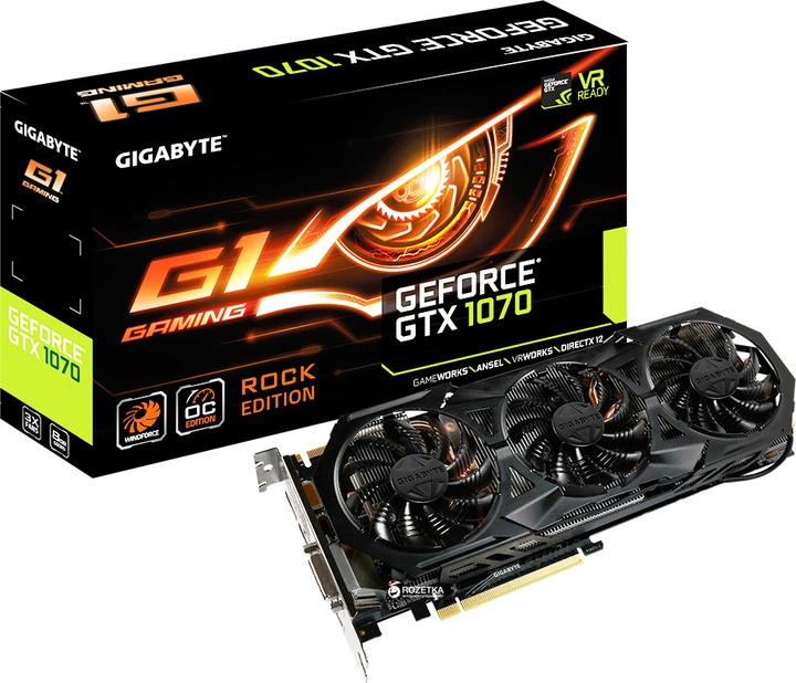 Видеокарта Gigabyte PCI-Ex GeForce GTX 1070 G1 ROCK 8GB GDDR5