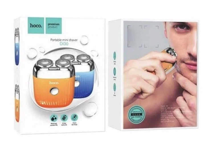 Портативна чоловіча роторна електробритва 3Вт HOCO Portable mini shaver DI30 IPX6 Блакитна - зображення 3