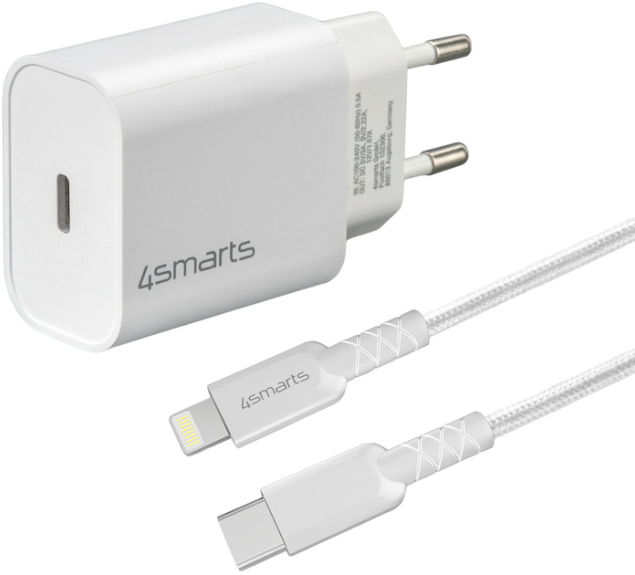 Мережевий зарядний пристрій 4smarts VoltPlug PD 20W USB-C to Lightning 1.5m White (4250774952784) - зображення 1