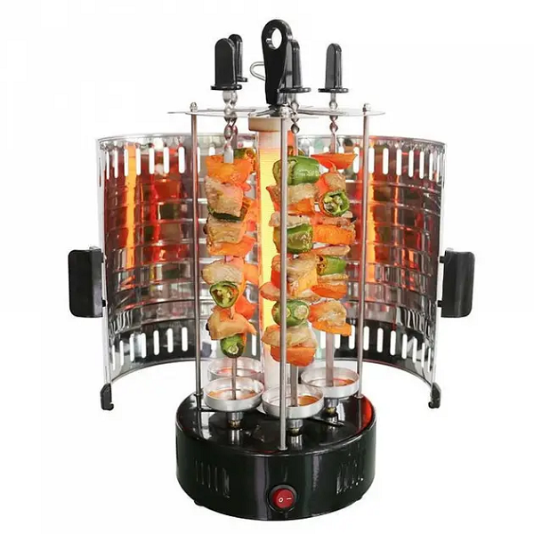 Шашличниця електрична на 6 шампурів Domotec BBQ MS-7781 електрошашличниця вертикальна для дому 1000Вт Чорна - зображення 4
