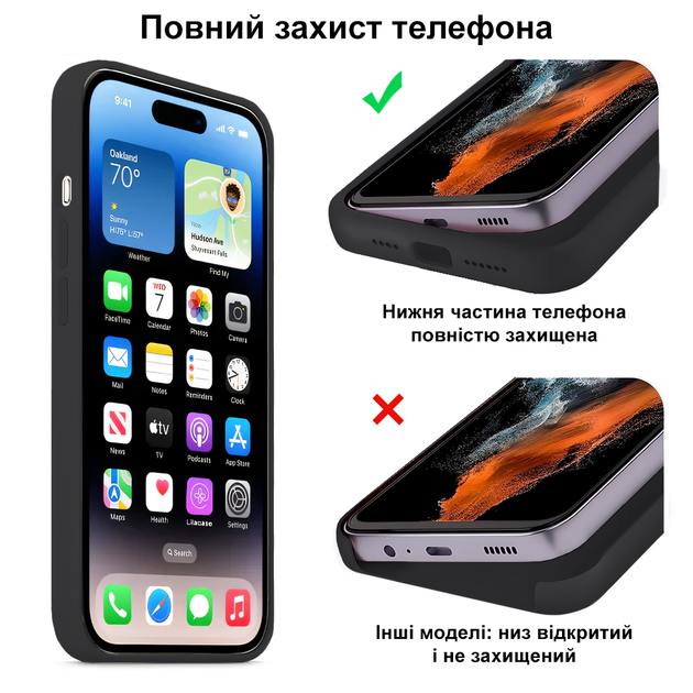 Чохол Kassel Silicone Full Case Protective для iPhone 13 Pro з мікрофіброю темно-сірий Charcoal Gray - зображення 6