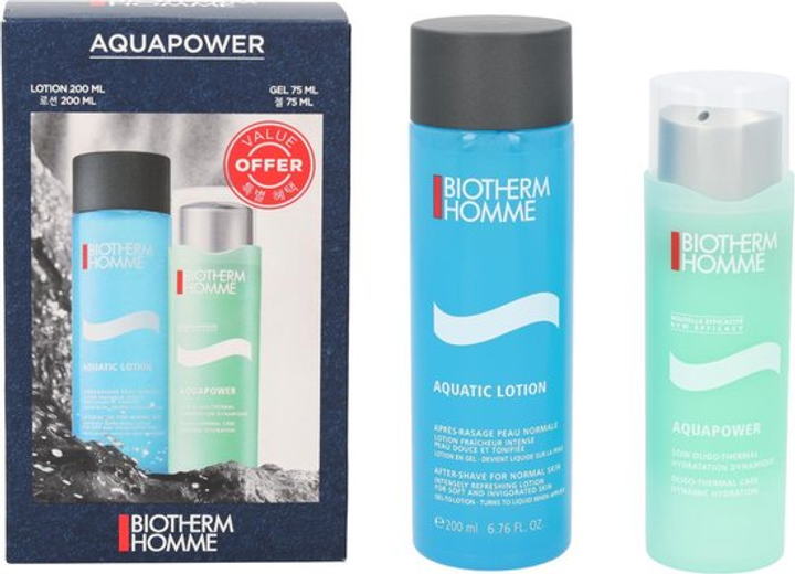 Набір для догляду за обличчям для чоловіків Biotherm Homme Aquapower Гель зволожувальний 75 мл + Лосьйон заспокійливий тонізувальний 200 мл (3660732087884) - зображення 2