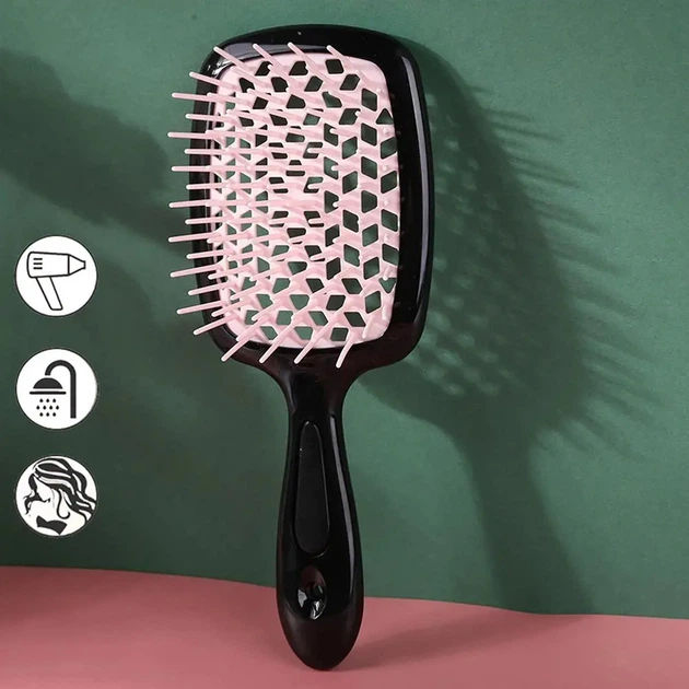 Расческа щетка для волос Superbrush Plus Hollow Comb Черно-розовый - изображение 8