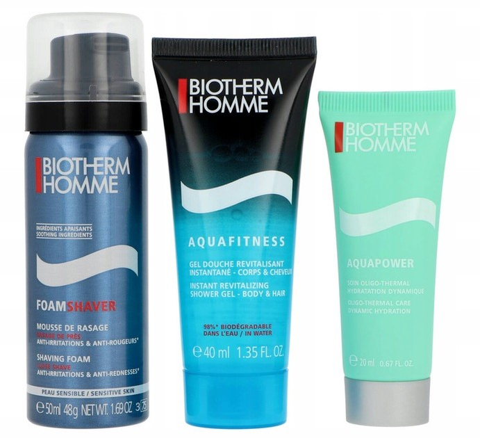 Zestaw dla mężczyzn  Biotherm Homme Aquapower Nawilżający krem do twarzy 20 ml + Pianka do golenia 50 ml + Żel pod prysznic 40 ml (3660732068616) - obraz 3