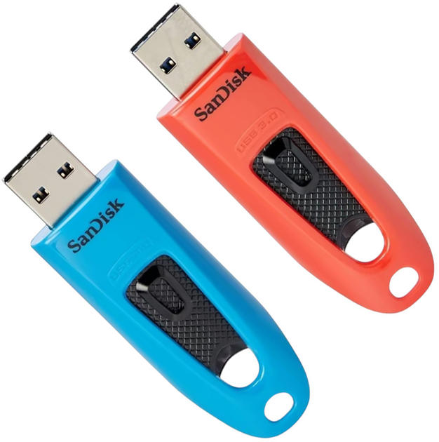 Флеш пам'ять USB SanDisk Ultra 64GB USB 3.0 2 шт. Blue/Red (0619659193508) - зображення 1