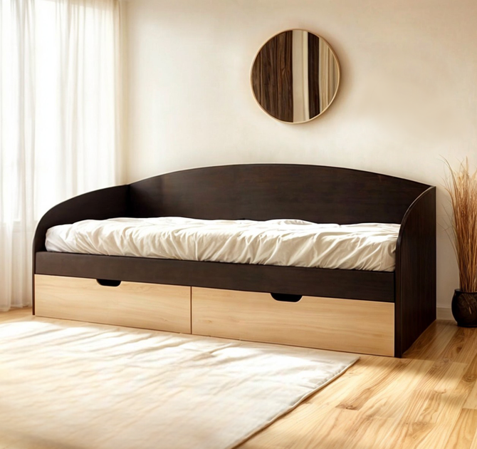 Ліжко односпальне Tobi Sho COMFORT з шухлядами для дитячої кімнати, 800х1900 мм Венге темний/Дуб молочний - зображення 2
