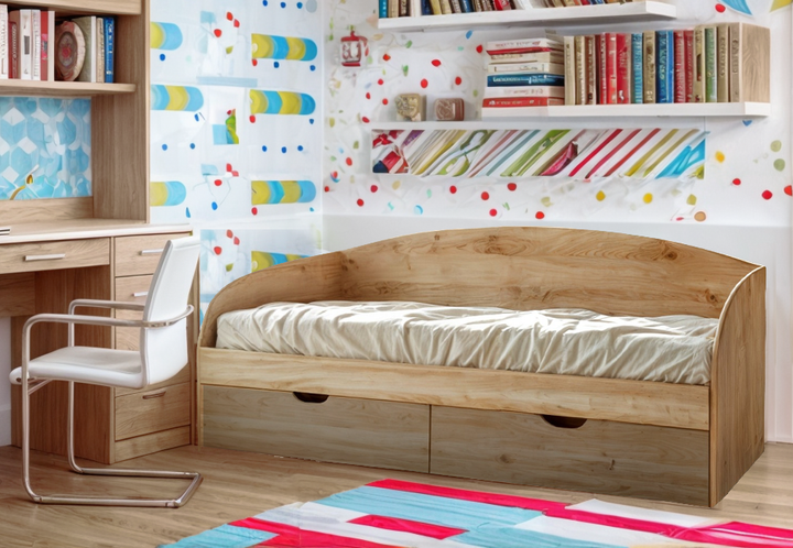 Кровать односпальная Tobi Sho COMFORT с ящиками для детской комнаты, 800х1900 мм Дуб сонома/Дуб трюфель - Фото 4 Кровать односпальная Tobi Sho COMFORT с ящиками для детской комнаты, 800х1900 мм Дуб сонома/Дуб трюфель - изображение 4