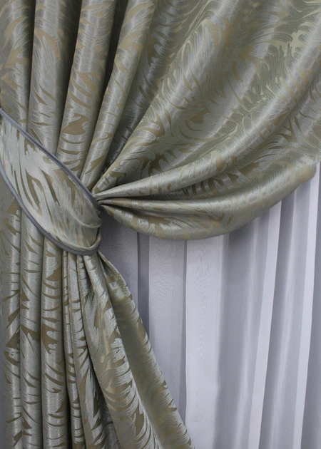 Комплект готовых штор VR-Textil Жаккард Magic № 1608ш Песочный с серым 145х270 см 2 шт (33-0472) - изображение 4