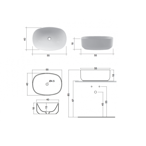 Умывальник на столешницу Nic Design Semplice 55х40х15 см, Argilla матовый (001376052) - изображение 3