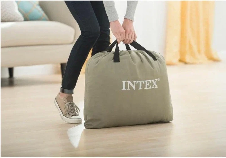 Надувной двуспальный велюровый матрас с подголовником Intex 64143 152х203х25 см Черный - изображение 8