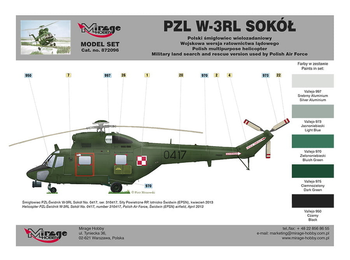 Збірна модель Mirage Hobby 872096 PZL W-3 Сокіл багатоцільовий гелікоптер 1:72 (5901463872966) - зображення 2