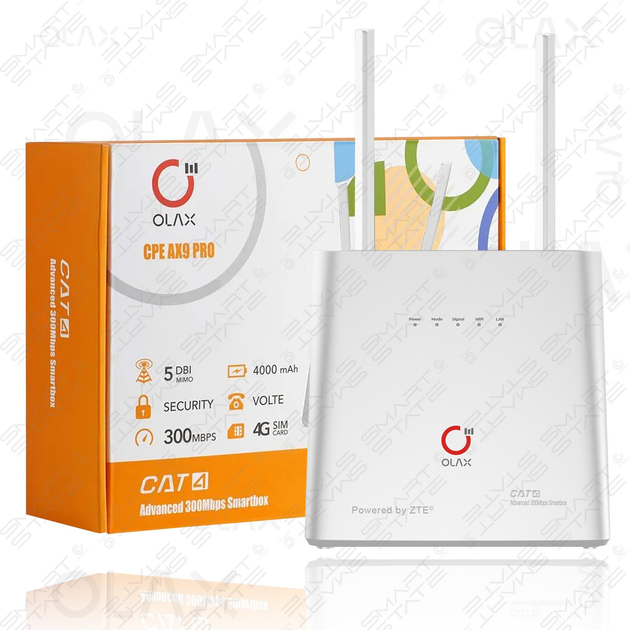 4G LTE WiFi маршрутизатор OLAX AX9 PRO "B" CPE з акумулятором на 4000 мАч + дві антени по 5 dBi| Швидкість до 150 Мбіт/с (Cat.4) | Підтримка до 32 пристроїв - зображення 3