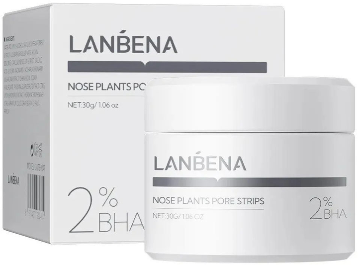 Маска Lanbena 2%BHA Nose Plants Pore Strips Версия 2.0 с кислотами для удаления черных точек 30 г + 60 бумажных пластин (6975497992494) - изображение 1