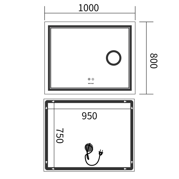 Зеркало Mixxus Premium QUADRO MR20-100x80 (LED Touch, Anti-fog, димер, линза) (MP6623) - изображение 12