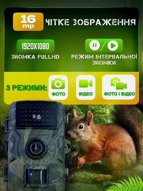 Фотопастка мисливська камера спостереження для тварин полювання дикої природи фотопастки датчик руху нічне бачення 16mpx - зображення 2