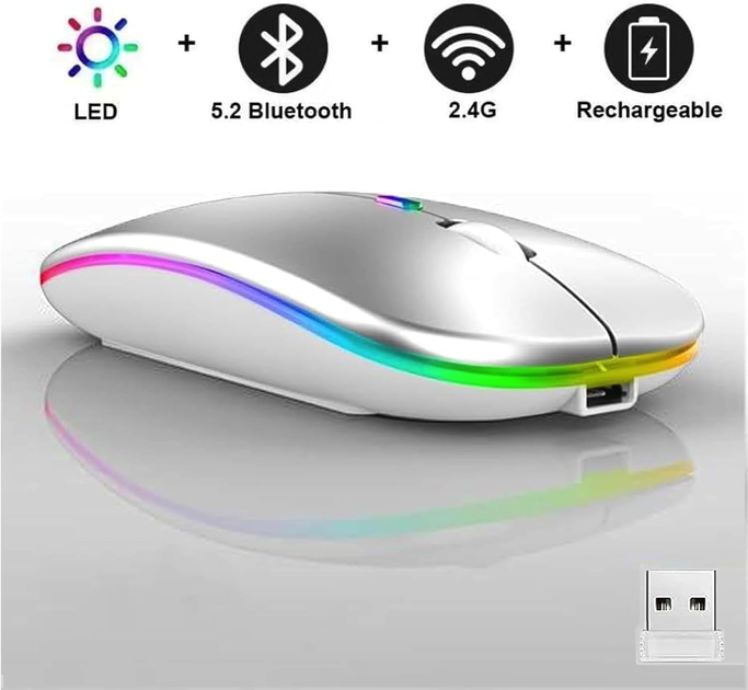 Акумуляторна бездротова миша VHG P37, Silver (2.4G + Bluetooth) - зображення 3