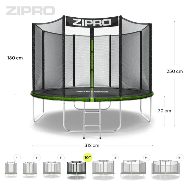 Батут Zipro Jump Pro із зовнішньою сіткою 10 футів 312 см чорно-зелений - Фото 9 Батут Zipro Jump Pro із зовнішньою сіткою 10 футів 312 см чорно-зелений - изображение 9