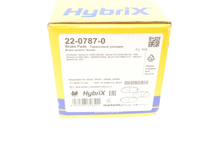 Колодки гальмівні передні Hyundai Santa Fe/Genesis 06-/Kia Sorento 09- 22-0787-0 METELLI - изображение 12