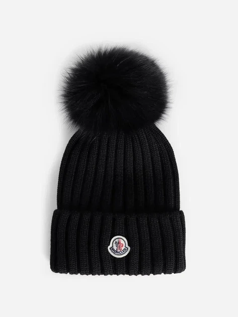 Шапка женская Moncler Patch Pompom Beanie Hat MB-10007 Black - Фото 1 Шапка женская Moncler Patch Pompom Beanie Hat MB-10007 Black - изображение 1