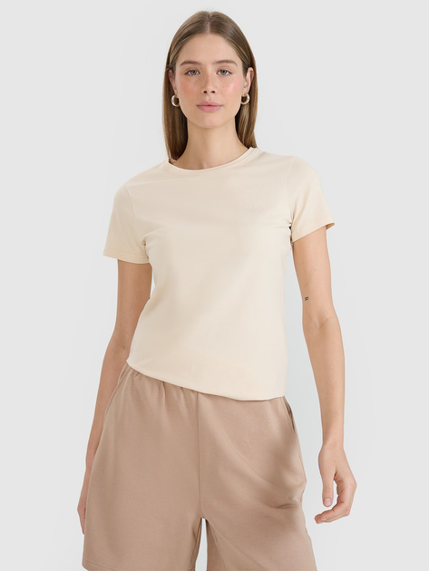 T-shirt damski bawełniany 4F 4FWSS25TTSHF2351-083S XL Beżowy (5905700409724) - obraz 1