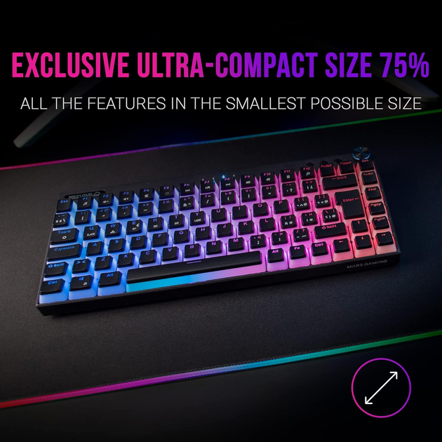 Ігрова бездротова клавіатура Mars Gaming Mkcloud / Механічна / Outemu Brown Switch / RGB підсвітка / UKR / Black - зображення 2