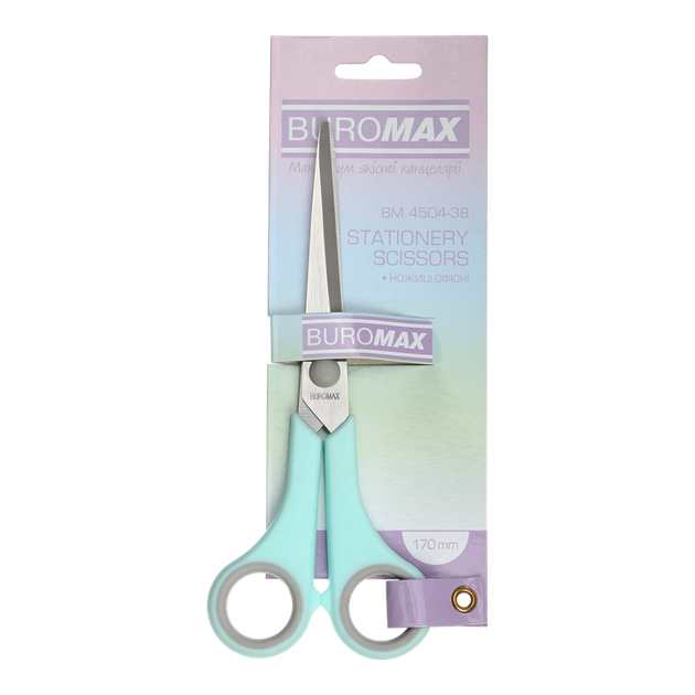 Ножницы BuroMax Pastel 17 см с резиновыми вставками мятные (BM.4504-38) - Фото 4 Ножницы BuroMax Pastel 17 см с резиновыми вставками мятные (BM.4504-38) - изображение 4