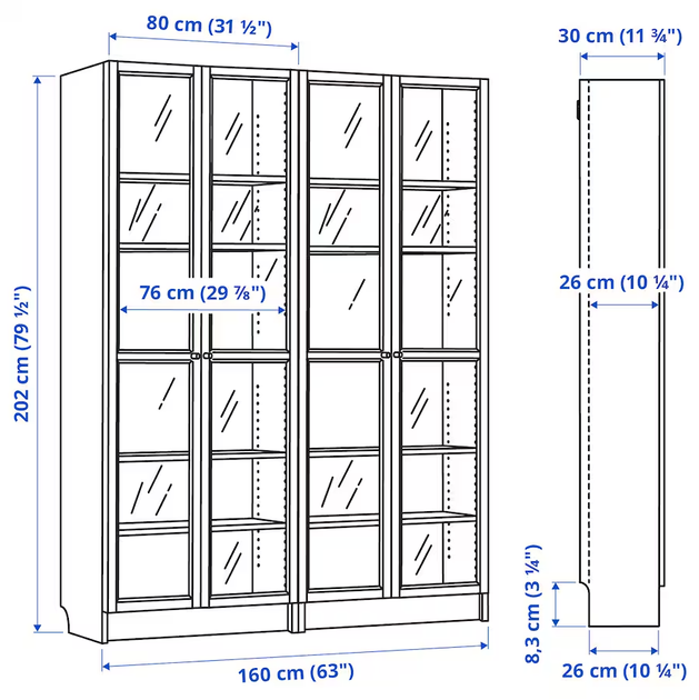 Книжкова шафа зі скляними дверима BILLY/OXBERG 160x30x202 см IKEA 994.835.32 дуб - зображення 6