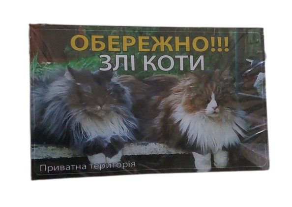 Табличка-128 коти «Обережно, злі коти» 20х12 см - Фото 2 Табличка-128 коти «Обережно, злі коти» 20х12 см - изображение 2
