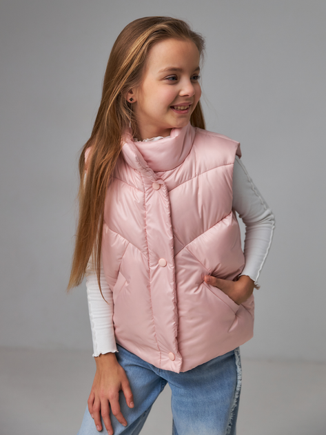 Детский стеганый дутый жилет для девочки Tair Casual ЖК 593 134 см Розовый (2100031880058) 