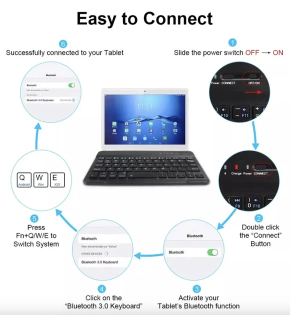 Бездротова акумуляторна клавіатура Bluetooth Magic Keyboard для ПК, телефону, ноутбука, планшета iPad Air/Pro 9.7"/10.2"/10.5"/10.9"/11"/12.9" (2017-2025р) Чорна - зображення 3