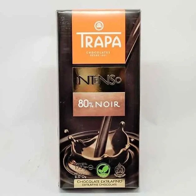 Шоколад Trapa Intenso екстра чорний 80% cacao без глютену 175 г - Фото 1 Шоколад Trapa Intenso екстра чорний 80% cacao без глютену 175 г - зображення 1
