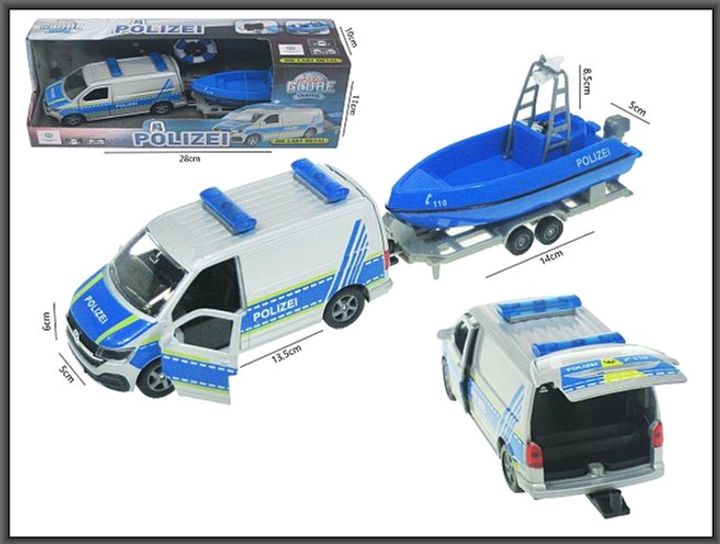 Pojazd Kids Globe Volkswagen T6 Policja z łodzią 29 cm (8713219505403) - obraz 3