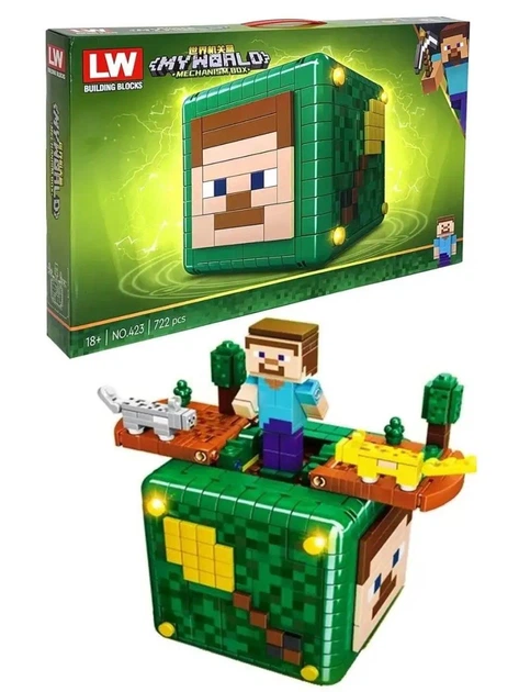Конструктор Minecraft My World Box Интерактивный куб Майнкрафт дом Стив, крипер, лиса, волк, моб открывающийся на 722 детали - изображение 5