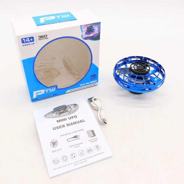 Спіннер літаючий із зарядкою від USB та LED підсвічуванням, FLY, Синій (L) - зображення 9