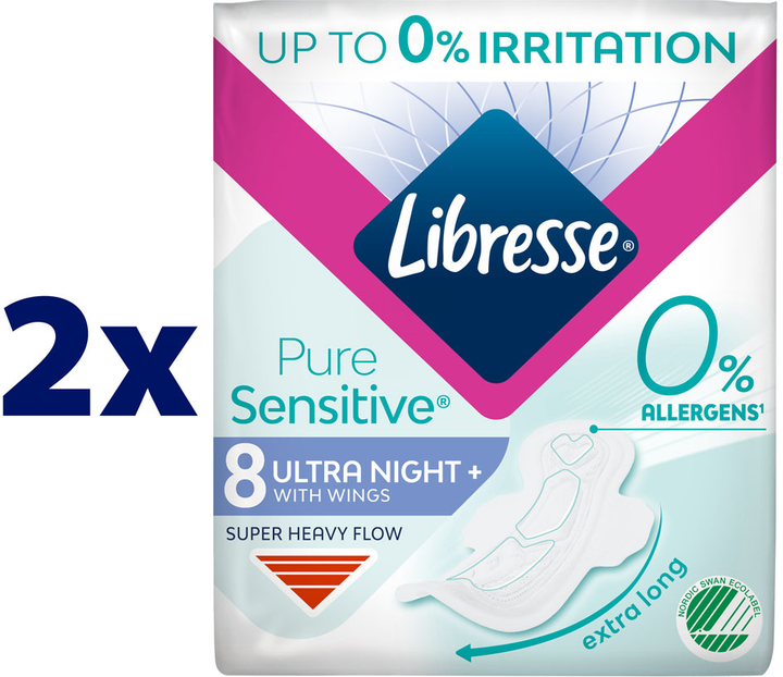 Упаковка прокладок гігієнічних Libresse Pure Sensitive Ultra Night нічні 2 пачки по 8 шт (7322541161785_1) - зображення 2
