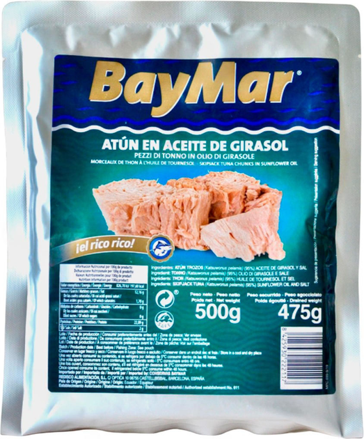 Тунець в соняшниковій олії BayMar Atun trozos шматками 500 г (8425930222117) - зображення 1