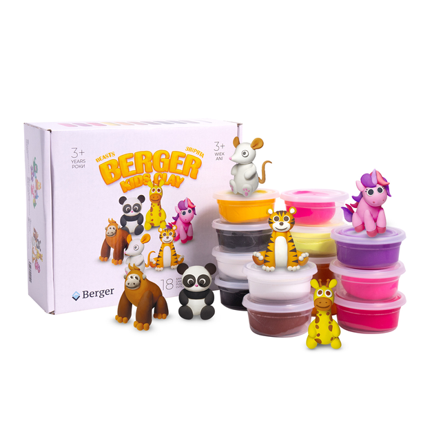 Набір пластиліну BERGER Kids Clay Тварини 18 баночок 270 г (8596165040194) - зображення 3