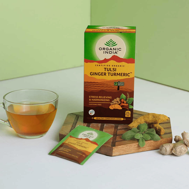 Органічний індійський чай з куркумою та імбиром, Тулсі 25 пакетиків Organic India 801541512812 - зображення 2