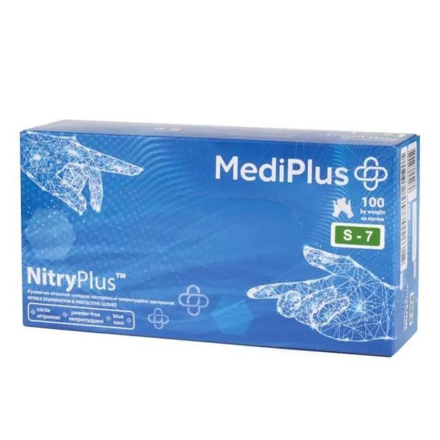 Нітрилові рукавички MediPlus NitryPlus, розмір S, блакитні, 100 шт - зображення 1