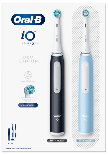 Zestaw szczoteczek elektrycznych Oral-b Braun iO3 Black and Blue + etui (8006540731772) (955555906288624) - Outlet - obraz 2